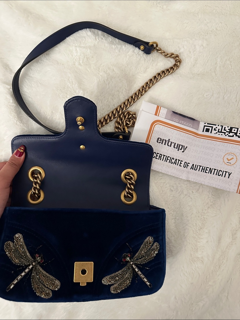 Gucci GG Marmont Flap Matelasse Velvet Blue Mini Embroidered Shoulder Bag w/ COA - Picture 4 of 7